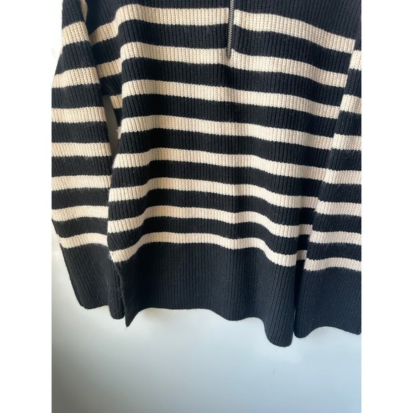 H & M Sweater Knit Wool Blend Striped Black/Cream Half Zip Pullover Oversized XS - Picture 6 of 8